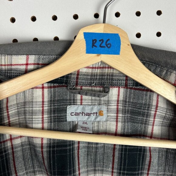 Carhartt Rugged Flex Canvas Fleece Lined Shirt Jacket 2XL Gray Plaid 100590 Logo - Picture 7 of 9